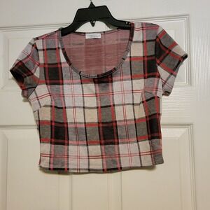 Haley & June Womens XL Red Black White Plaid Scoop Neck Crop Top ST7383-BL